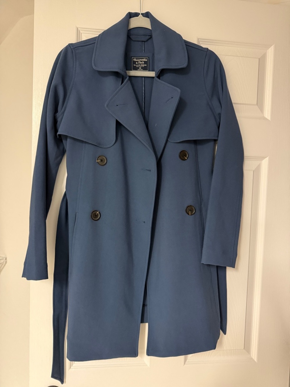 Abercrombie & Fitch Slate Blue Double-Breasted Trench Coat